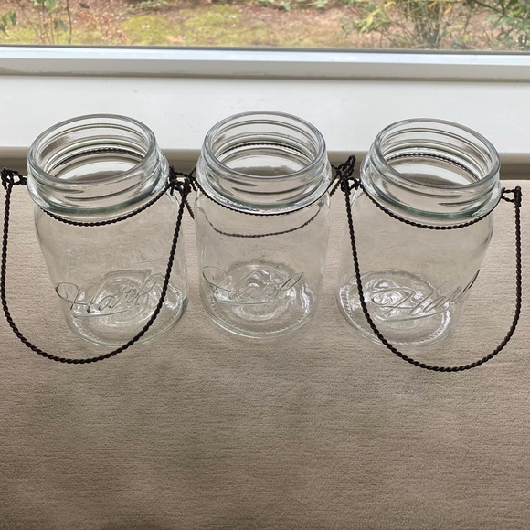 Set Of Three Beautiful Vintage Clear Glass Twisted Metal Hanging Lanterns, Vases - Picture 8 of 13